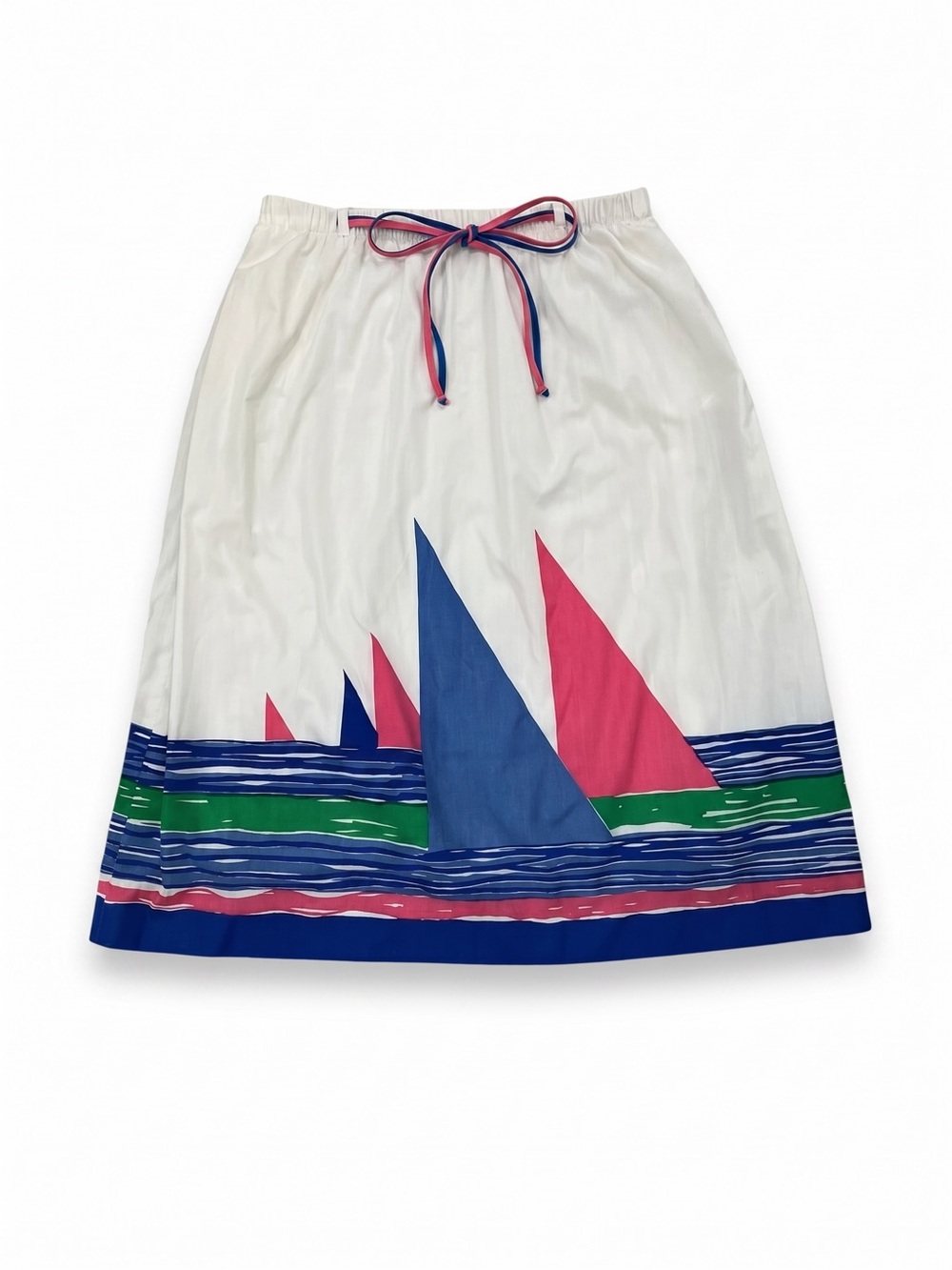 Vintage 1980s Caramel Sailboat Skirt Women’s M Cotton Preppy Coastal A-Line